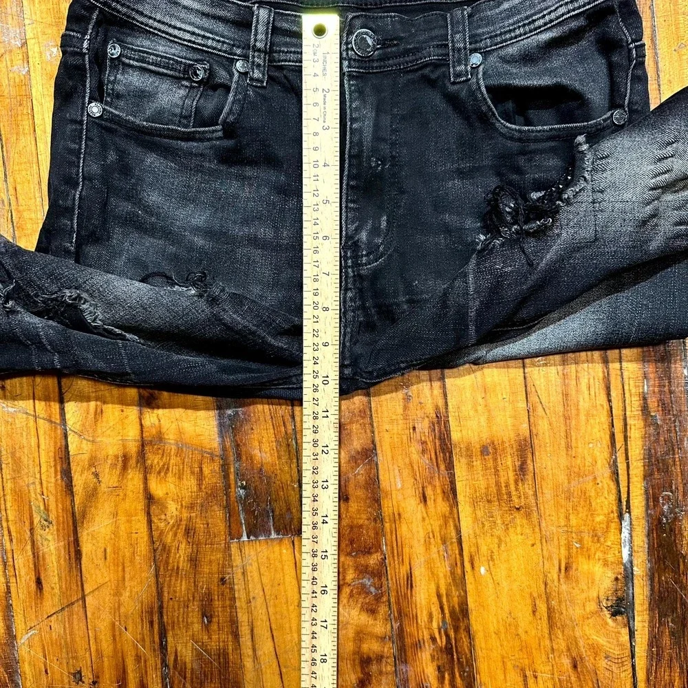 Platini Jeans Women's Size 30 Black Denim Skinny Leg Heavily Distressed‎ Ripped